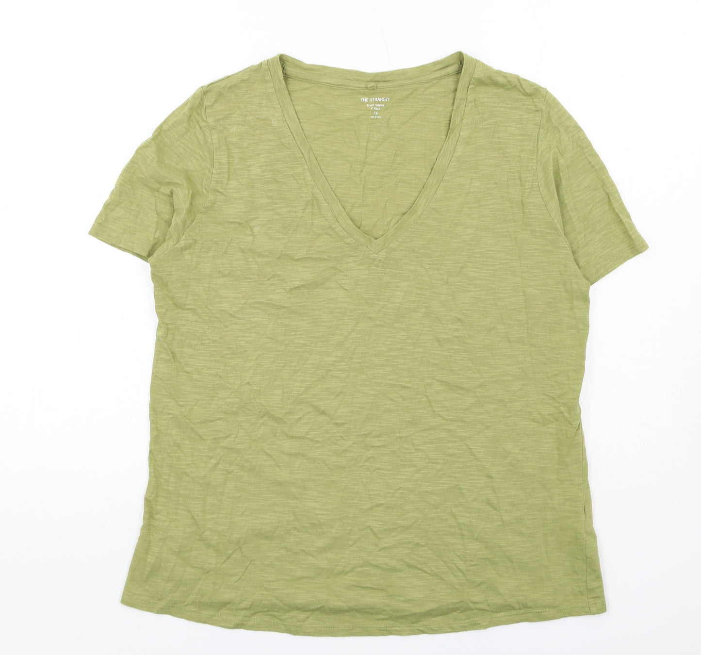 Marks and Spencer Womens Green Cotton Basic T-Shirt Size 14 V-Neck