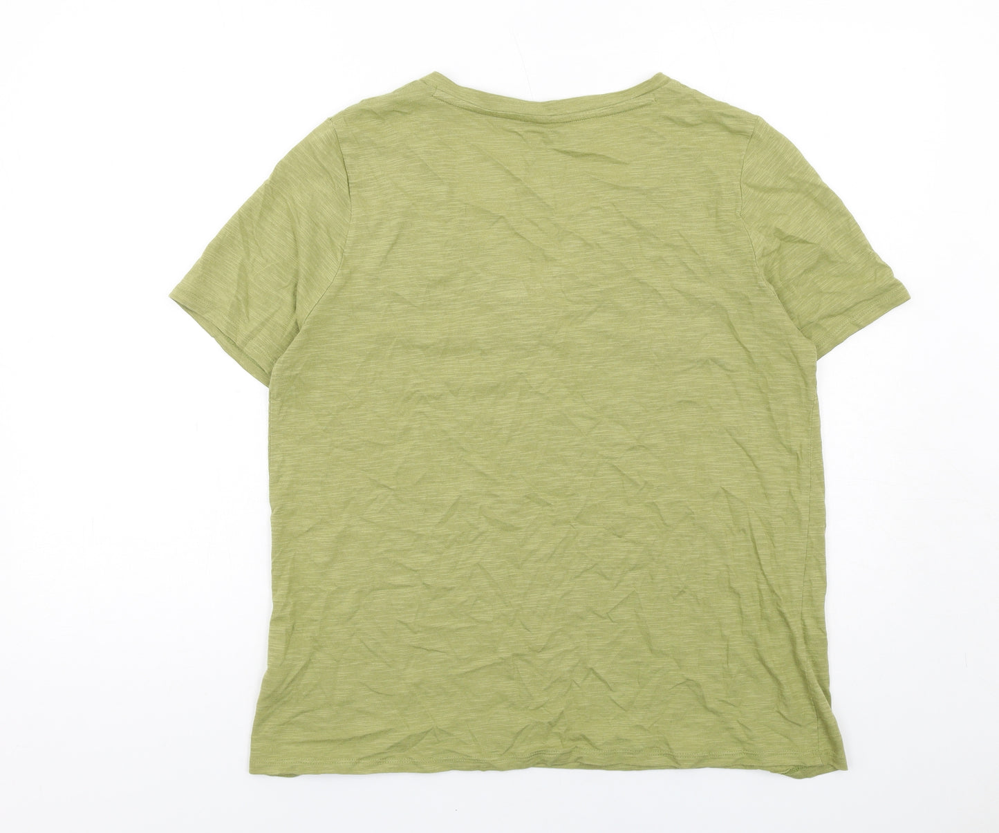 Marks and Spencer Womens Green Cotton Basic T-Shirt Size 14 V-Neck