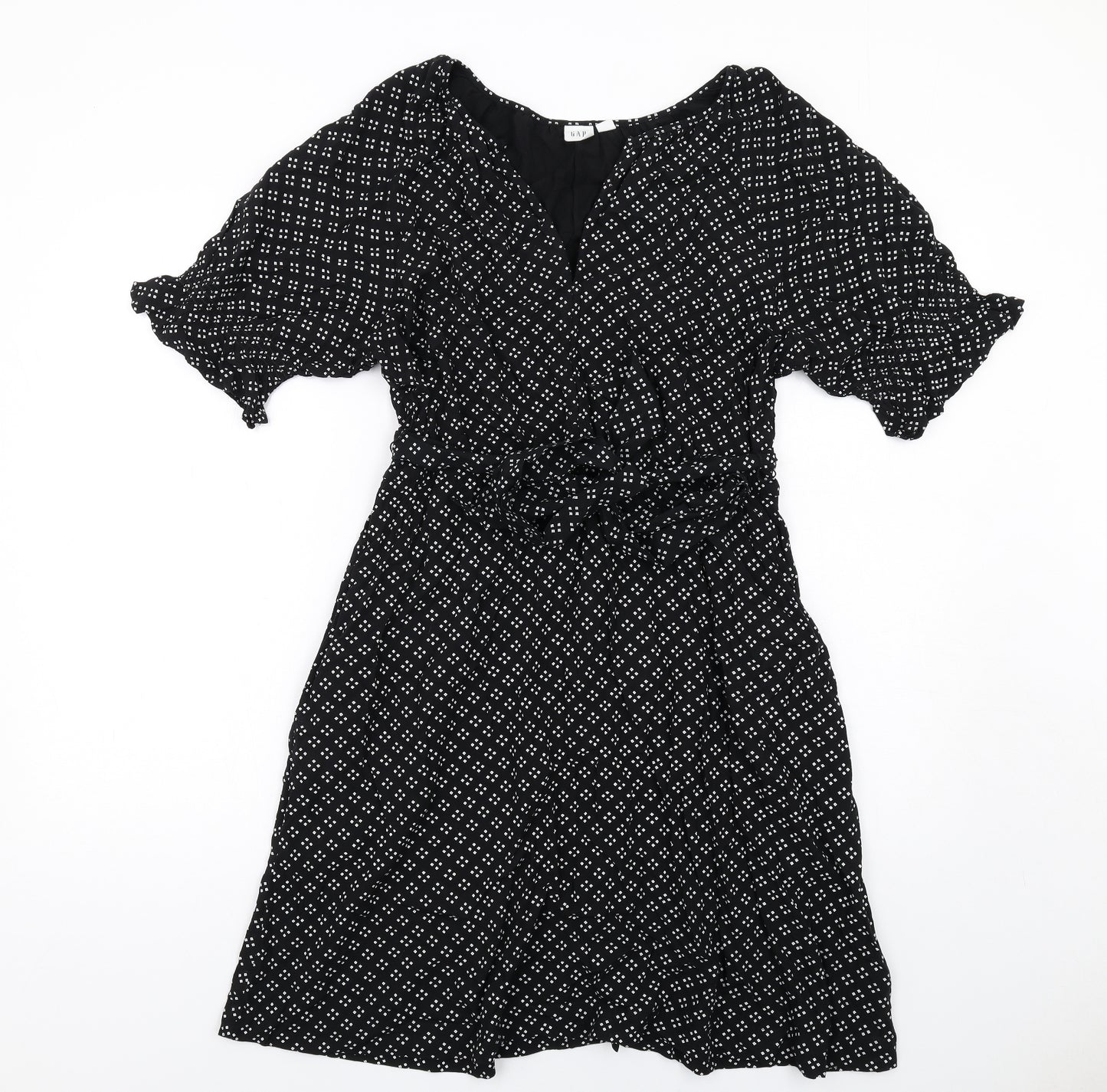 Gap Womens Black Geometric Viscose A-Line Size M V-Neck Pullover
