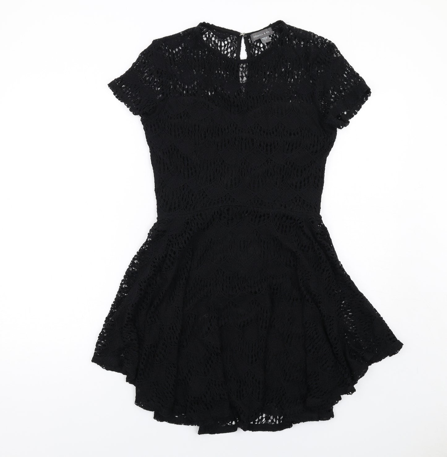 Kendall And Kylie Womens Black Geometric Cotton Fit & Flare Size L Round Neck Zip
