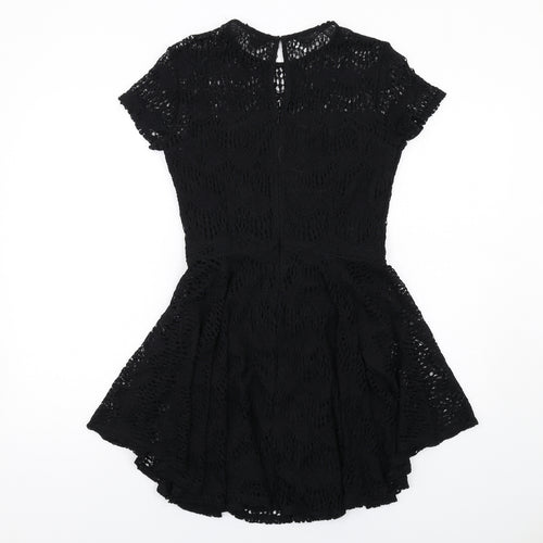 Kendall And Kylie Womens Black Geometric Cotton Fit & Flare Size L Round Neck Zip