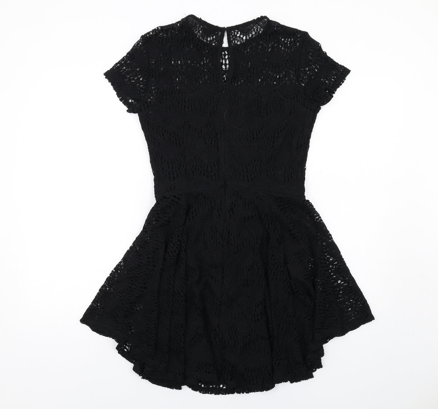 Kendall And Kylie Womens Black Geometric Cotton Fit & Flare Size L Round Neck Zip