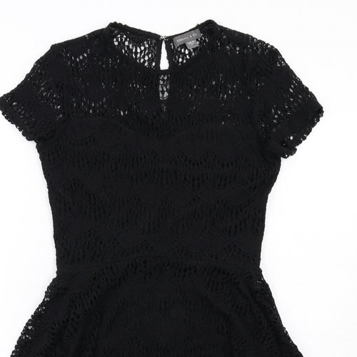 Kendall And Kylie Womens Black Geometric Cotton Fit & Flare Size L Round Neck Zip