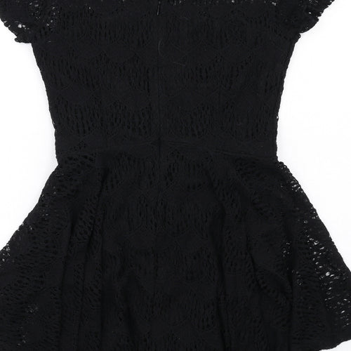 Kendall And Kylie Womens Black Geometric Cotton Fit & Flare Size L Round Neck Zip