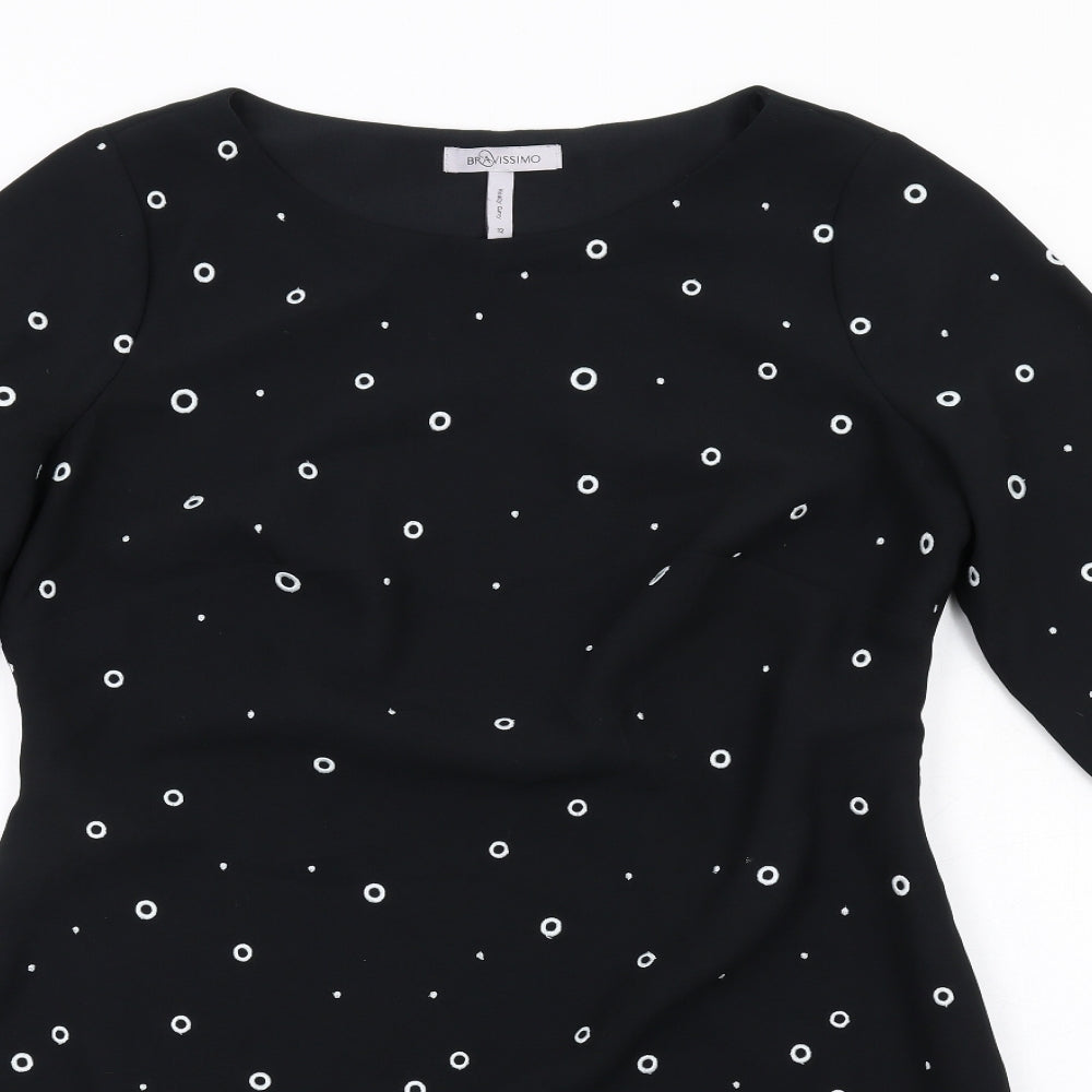 Bravissimo Womens Black Geometric Viscose Shift Size 12 Round Neck Zip