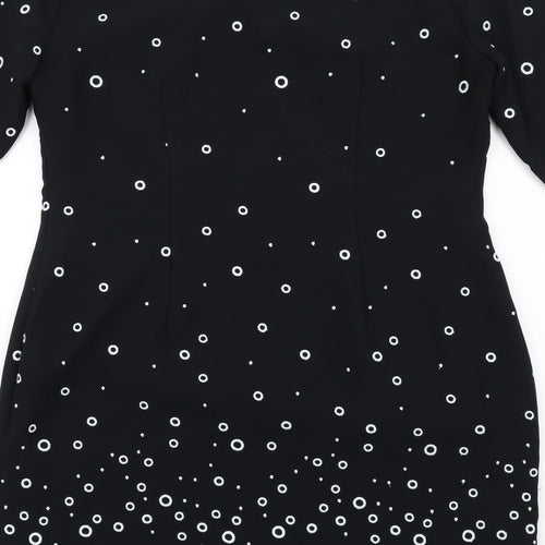 Bravissimo Womens Black Geometric Viscose Shift Size 12 Round Neck Zip