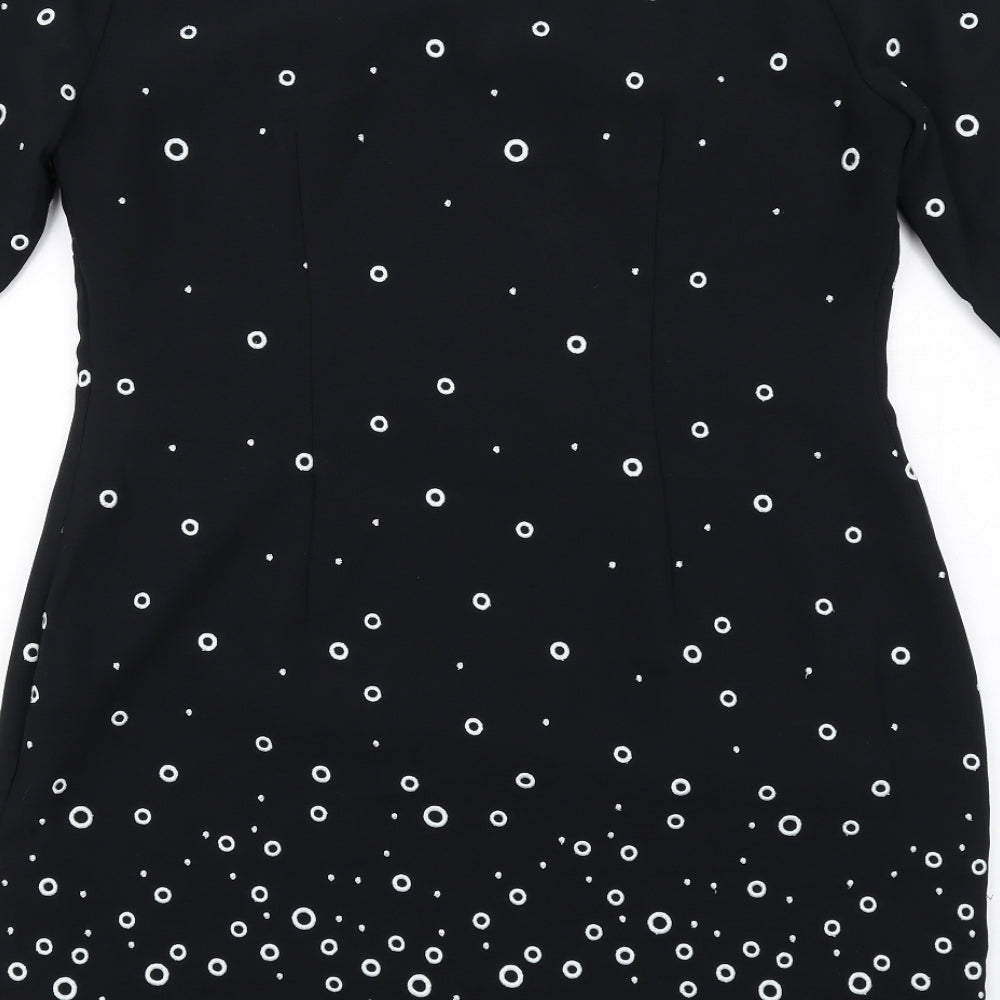 Bravissimo Womens Black Geometric Viscose Shift Size 12 Round Neck Zip