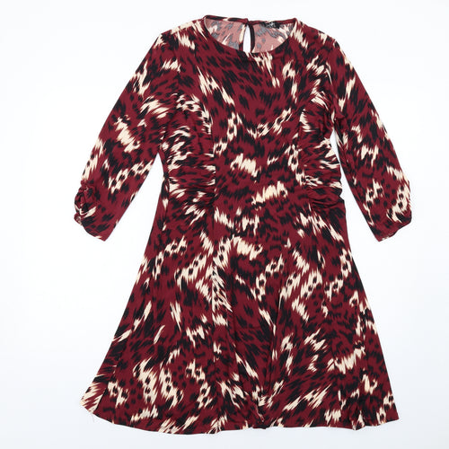 Wallis Womens Red Geometric Polyamide A-Line Size 12 Round Neck Button
