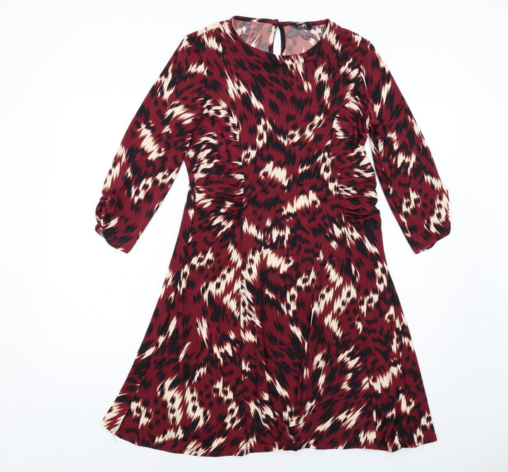 Wallis Womens Red Geometric Polyamide A-Line Size 12 Round Neck Button