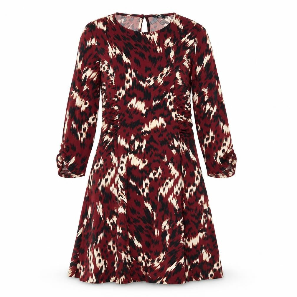 Front view of Wallis women’s red geometric polyamide a-line, size UK 12, round neck button