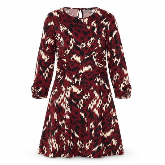 Front view of Wallis women’s red geometric polyamide a-line, size UK 12, round neck button