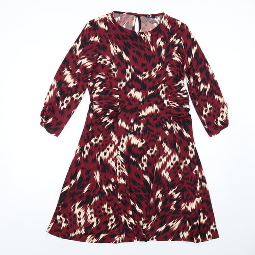 Wallis Womens Red Geometric Polyamide A-Line Size 12 Round Neck Button