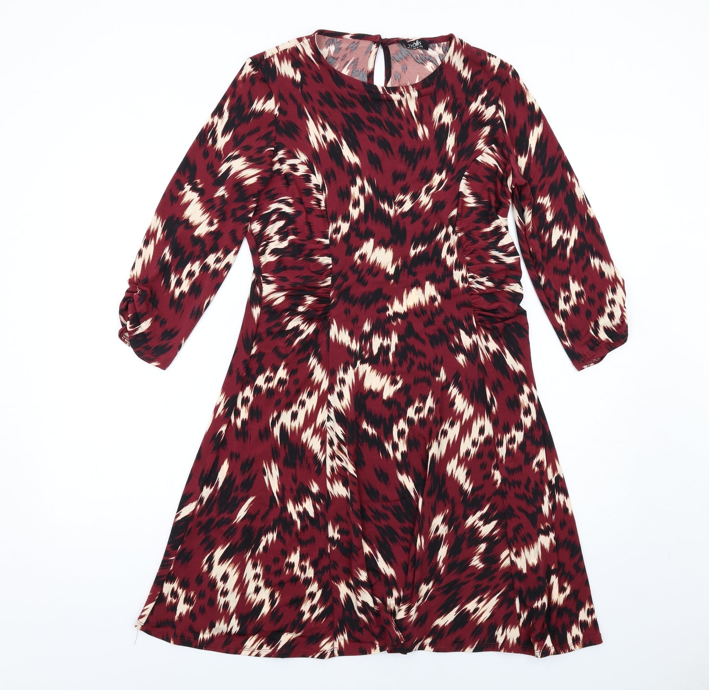 Wallis Womens Red Geometric Polyamide A-Line Size 12 Round Neck Button