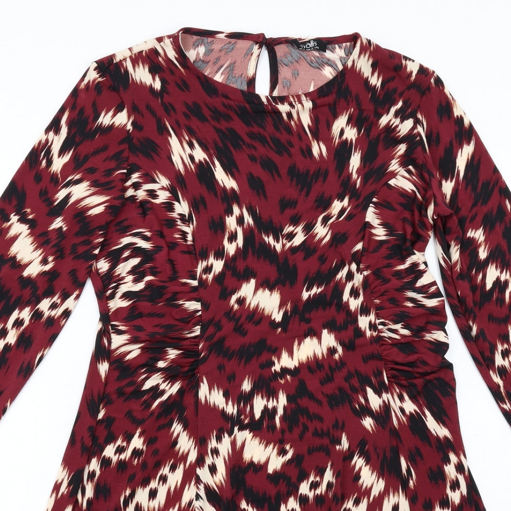 Wallis Womens Red Geometric Polyamide A-Line Size 12 Round Neck Button