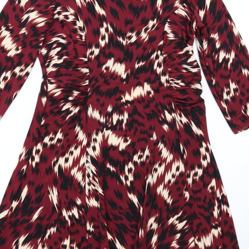 Wallis Womens Red Geometric Polyamide A-Line Size 12 Round Neck Button
