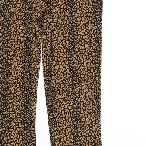 River Island Womens Brown Animal Print Polyester Trousers Size 8 L33 in Regular - Leopard Print Vented Hem