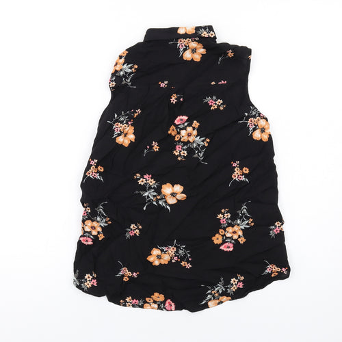 H&M Womens Black Floral Viscose Basic Button-Up Size 4 Collared