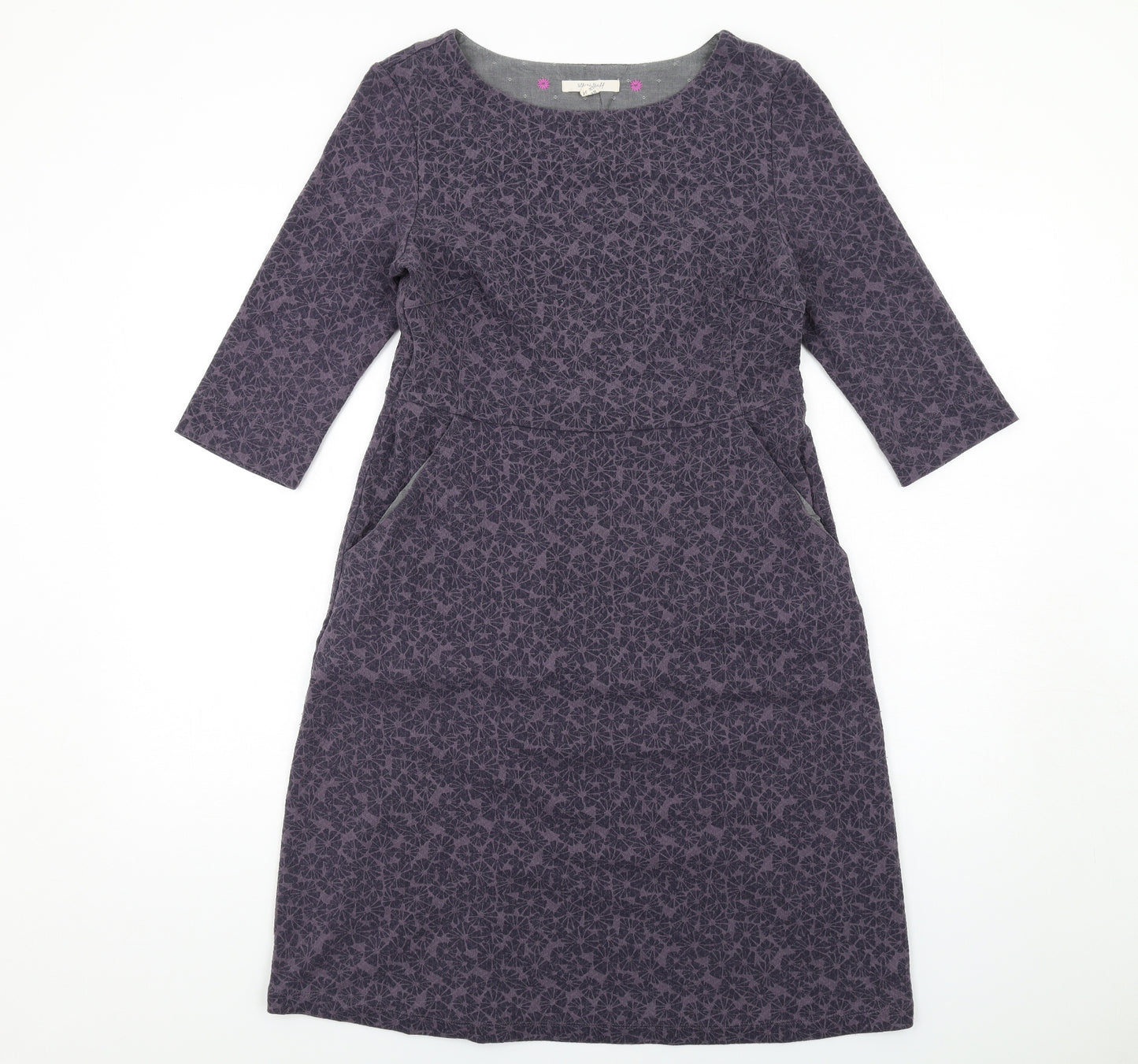 White Stuff Womens Purple Geometric Polyester A-Line Size 10 Round Neck Pullover