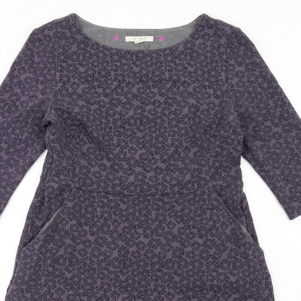 White Stuff Womens Purple Geometric Polyester A-Line Size 10 Round Neck Pullover