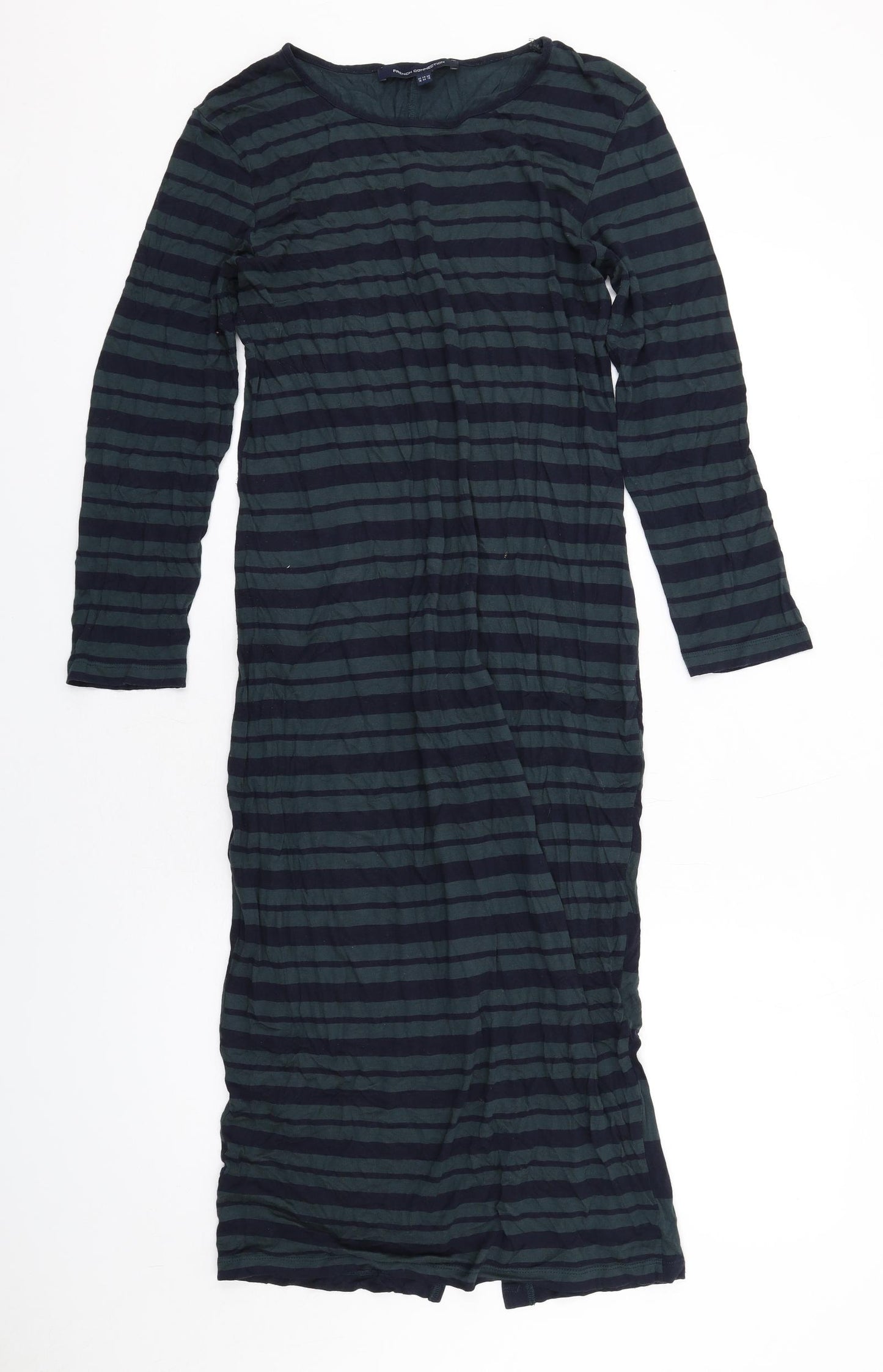 French Connection Womens Green Striped Polyester Jumper Dress Size 16 Round Neck Pullover