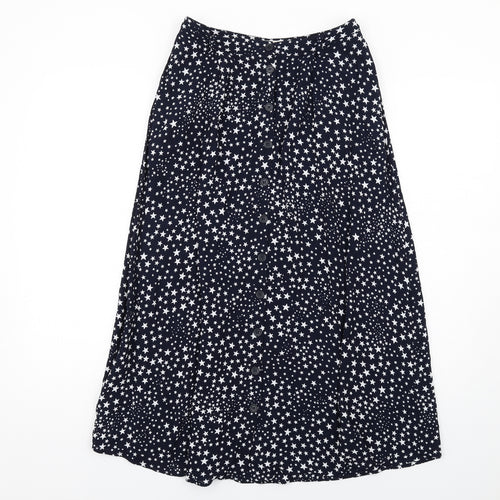 Hush Womens Blue Geometric Viscose A-Line Skirt Size 8 Button - Star pattern