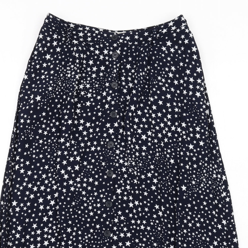 Hush Womens Blue Geometric Viscose A-Line Skirt Size 8 Button - Star pattern