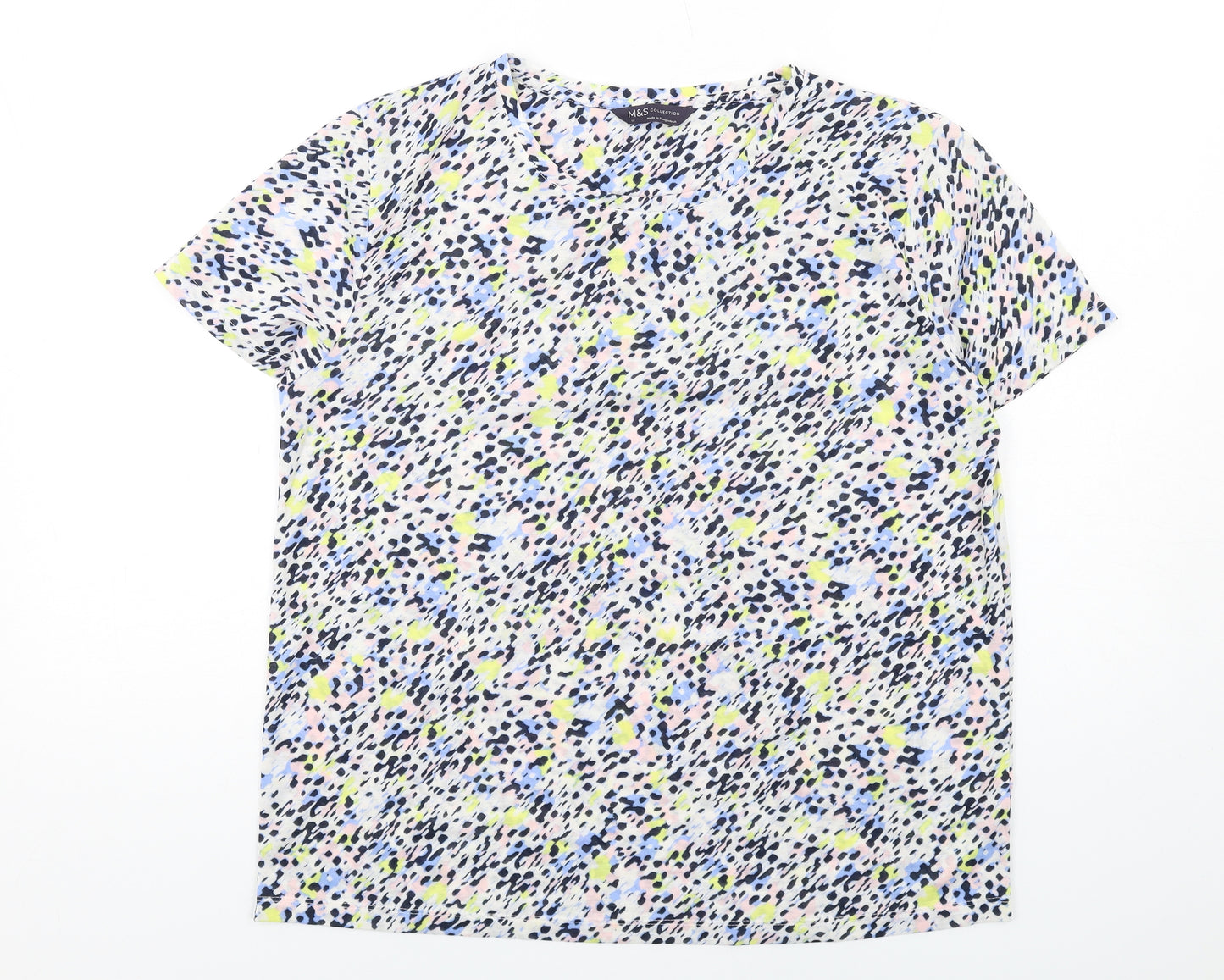 Marks and Spencer Womens Multicoloured Geometric Polyester Basic T-Shirt Size 12 Round Neck