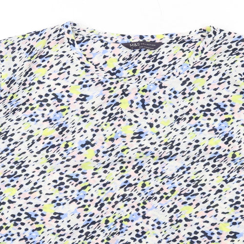 Marks and Spencer Womens Multicoloured Geometric Polyester Basic T-Shirt Size 12 Round Neck