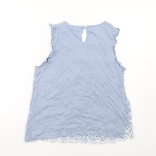 Principles Womens Blue Floral Cotton Basic Tank Size 16 Round Neck
