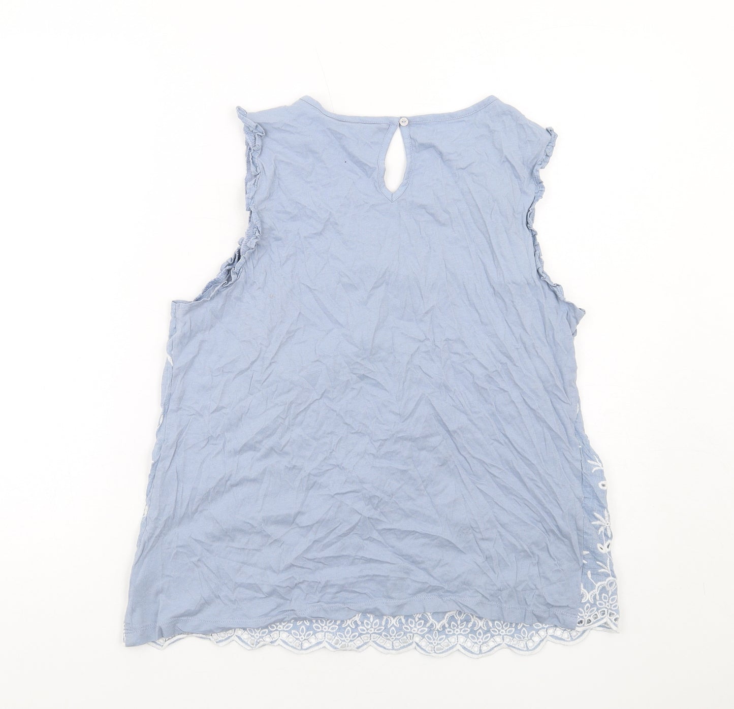 Principles Womens Blue Floral Cotton Basic Tank Size 16 Round Neck