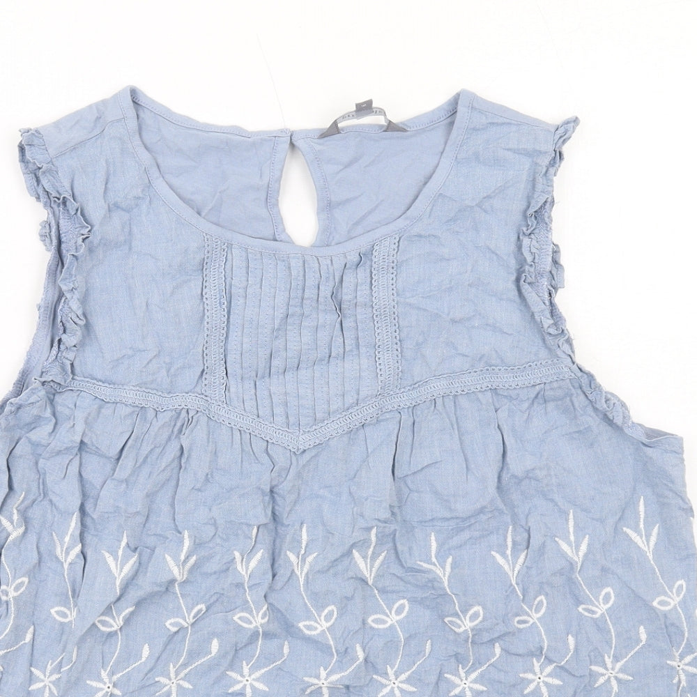 Principles Womens Blue Floral Cotton Basic Tank Size 16 Round Neck