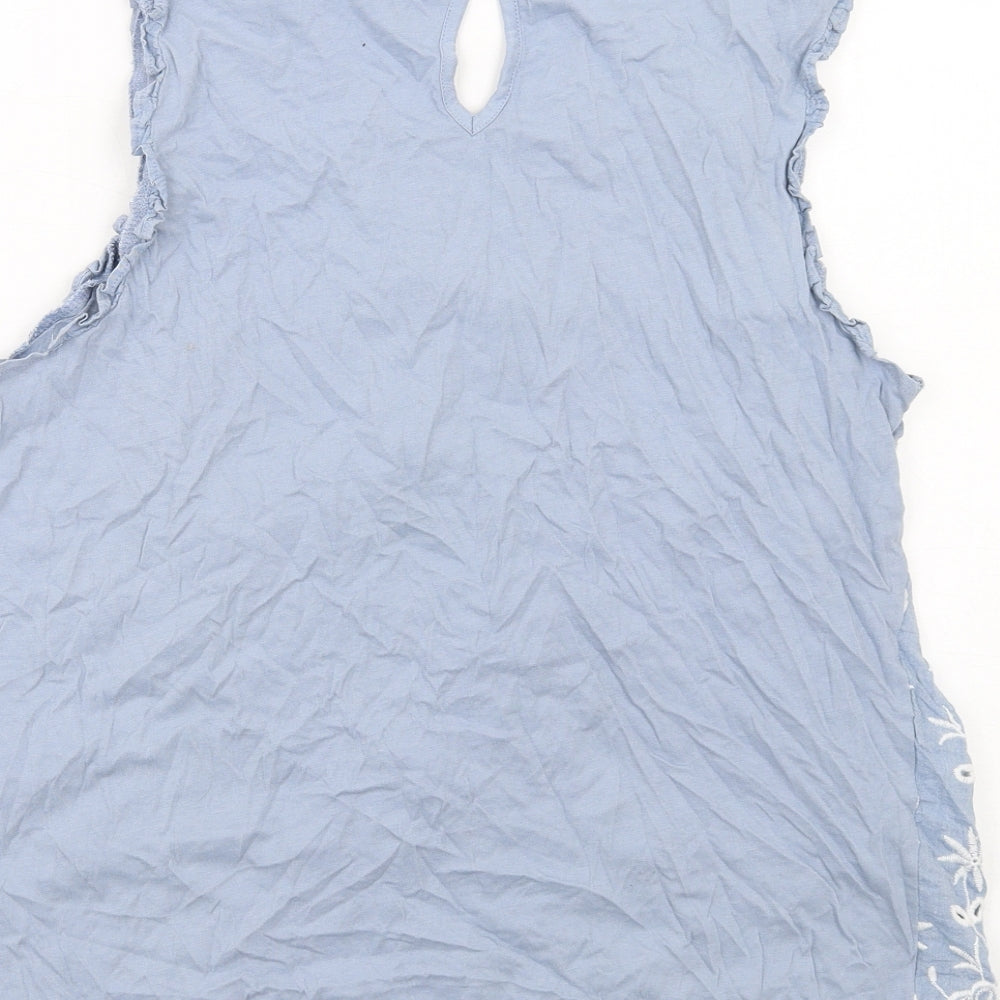 Principles Womens Blue Floral Cotton Basic Tank Size 16 Round Neck