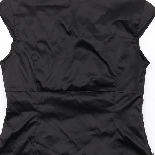 Jane Norman Womens Black Polyester Basic Blouse Size 12 V-Neck - Flower Detail