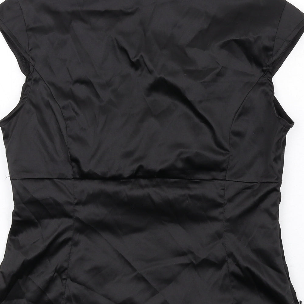 Jane Norman Womens Black Polyester Basic Blouse Size 12 V-Neck - Flower Detail