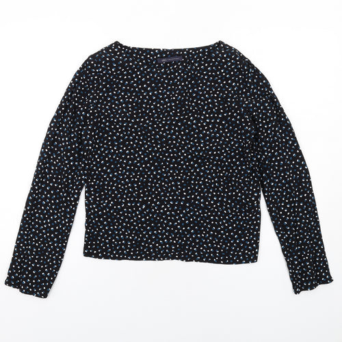 Marks and Spencer Womens Black Geometric Viscose Basic Blouse Size 6 Round Neck