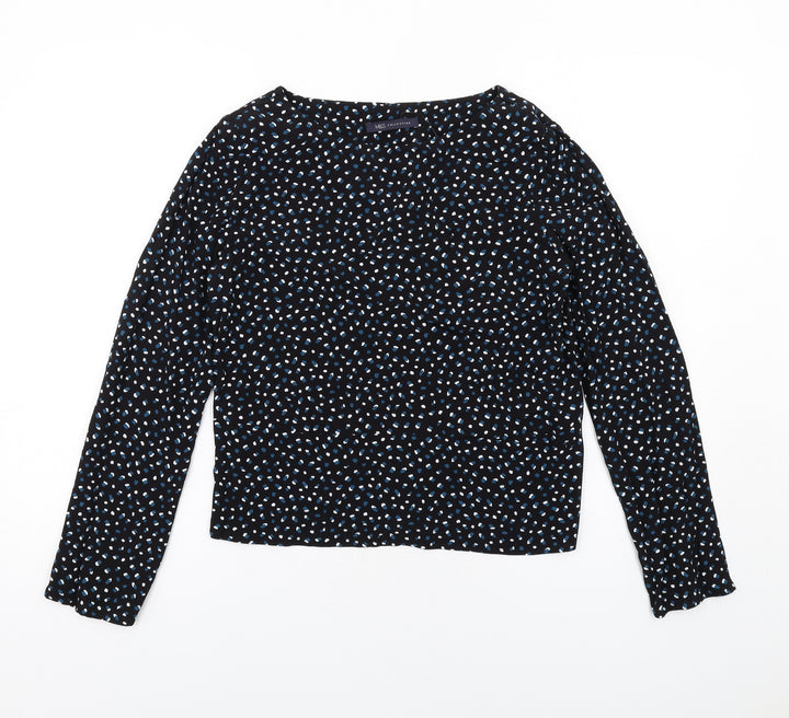 Marks and Spencer Womens Black Geometric Viscose Basic Blouse Size 6 Round Neck