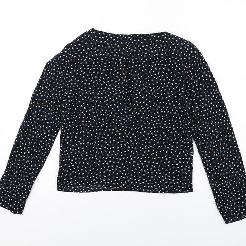 Marks and Spencer Womens Black Geometric Viscose Basic Blouse Size 6 Round Neck