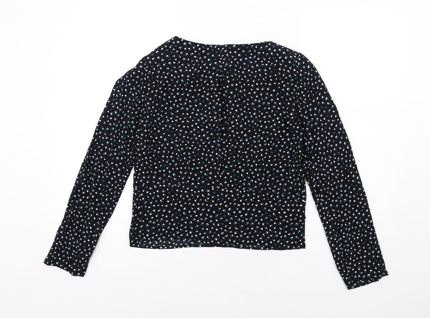 Marks and Spencer Womens Black Geometric Viscose Basic Blouse Size 6 Round Neck