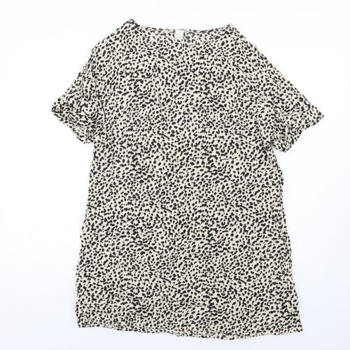 H&M Womens Beige Animal Print Viscose A-Line Size 6 Boat Neck Pullover - Cheetah pattern