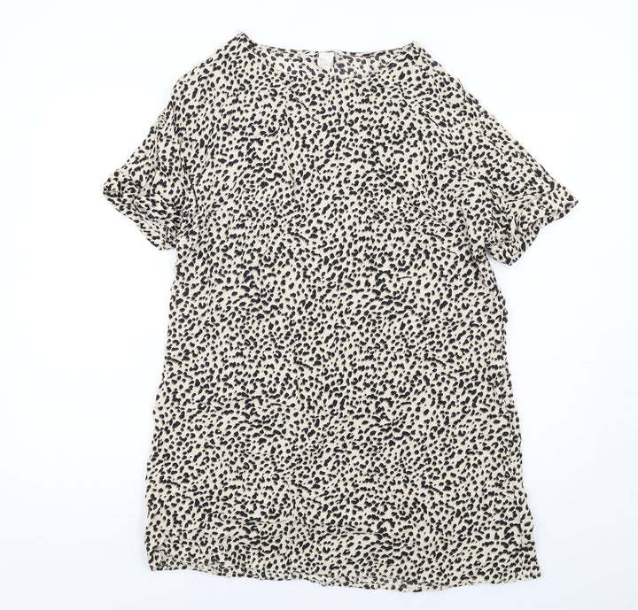 H&M Womens Beige Animal Print Viscose A-Line Size 6 Boat Neck Pullover - Cheetah pattern