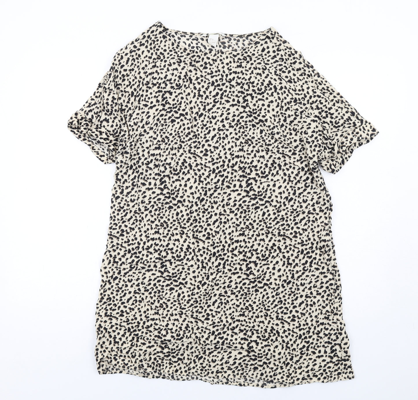 H&M Womens Beige Animal Print Viscose A-Line Size 6 Boat Neck Pullover - Cheetah pattern