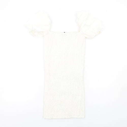 PRETTYLITTLETHING Womens White Polyester Bodycon Size 6 Square Neck Pullover