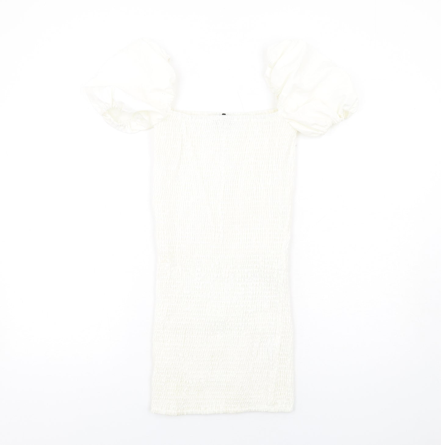 PRETTYLITTLETHING Womens White Polyester Bodycon Size 6 Square Neck Pullover