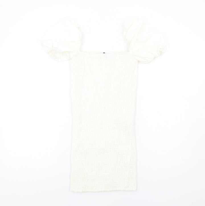 PRETTYLITTLETHING Womens White Polyester Bodycon Size 6 Square Neck Pullover