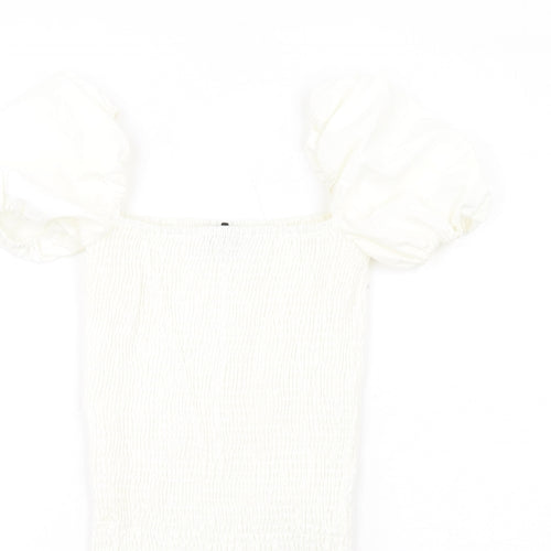 PRETTYLITTLETHING Womens White Polyester Bodycon Size 6 Square Neck Pullover