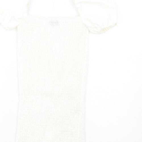 PRETTYLITTLETHING Womens White Polyester Bodycon Size 6 Square Neck Pullover