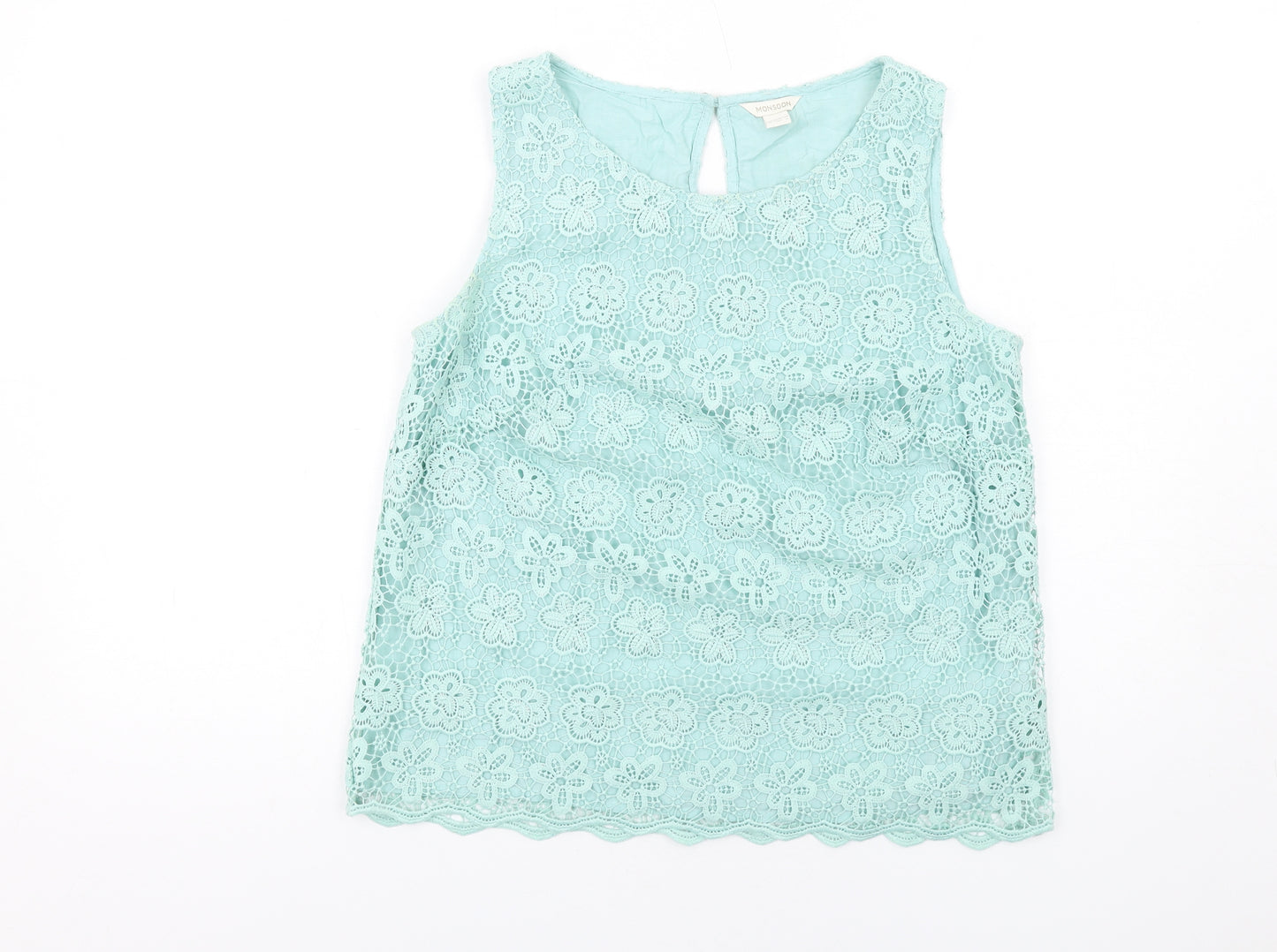 Monsoon Womens Blue Floral Polyester Basic Tank Size 12 Round Neck