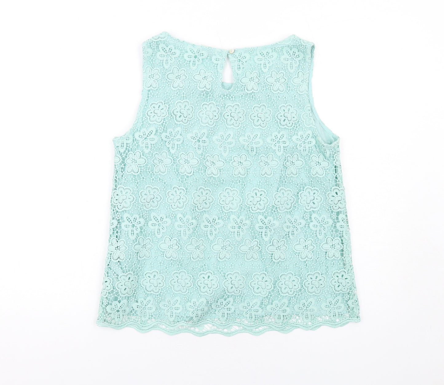 Monsoon Womens Blue Floral Polyester Basic Tank Size 12 Round Neck