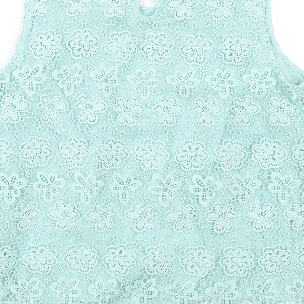 Monsoon Womens Blue Floral Polyester Basic Tank Size 12 Round Neck