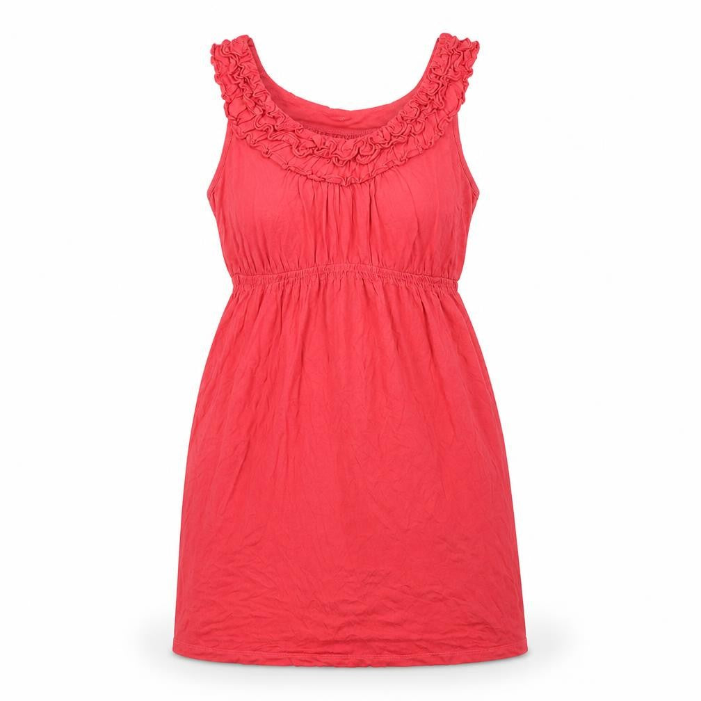 Front view of H&M women’s red viscose tank dress, size M, scoop neck pullover